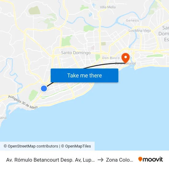 Av. Rómulo Betancourt Desp. Av, Luperón to Zona Colonial map