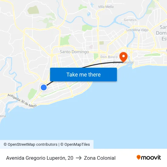Avenida Gregorio Luperón, 20 to Zona Colonial map