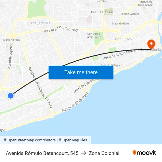 Avenida Rómulo Betancourt, 545 to Zona Colonial map