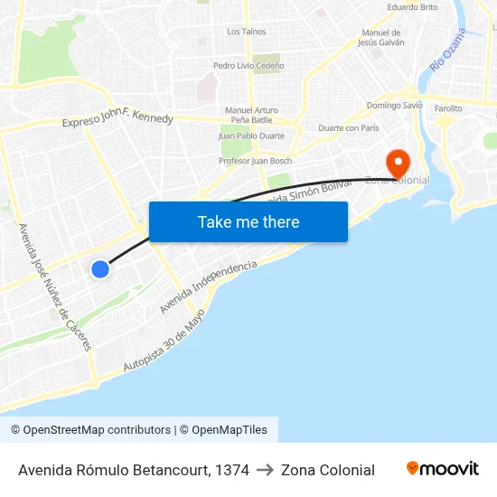 Avenida Rómulo Betancourt, 1374 to Zona Colonial map
