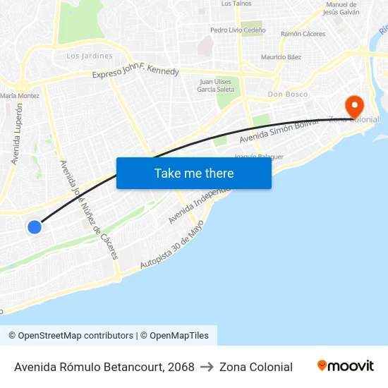 Avenida Rómulo Betancourt, 2068 to Zona Colonial map