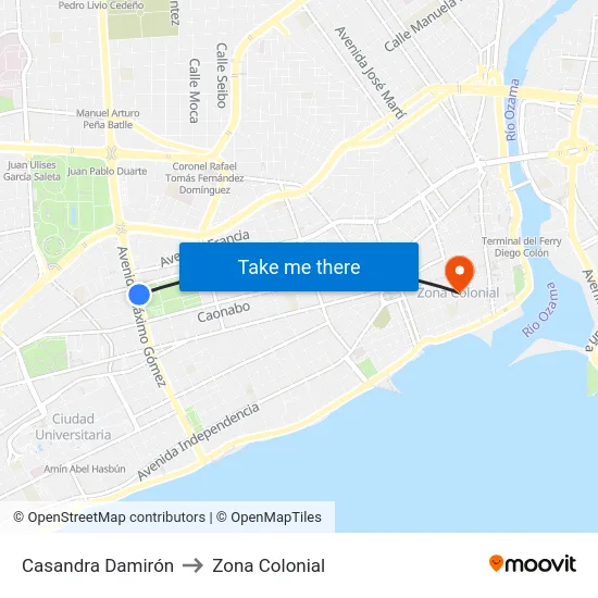 Casandra Damirón to Zona Colonial map