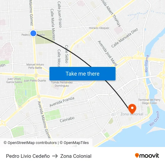 Pedro Livio Cedeño to Zona Colonial map