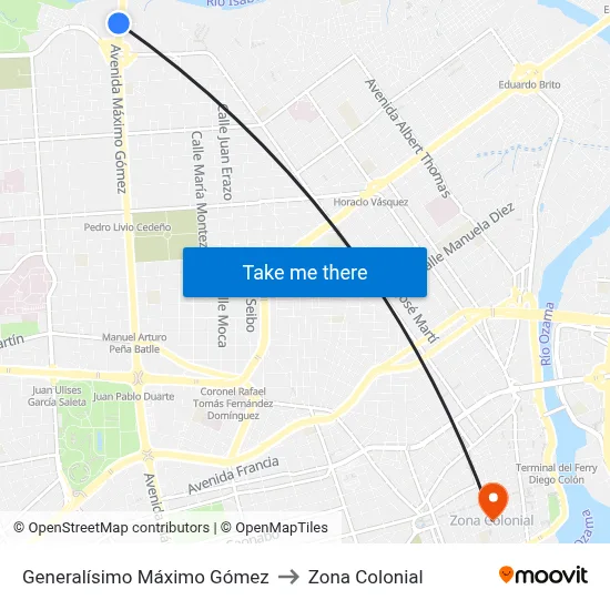 Generalísimo Máximo Gómez to Zona Colonial map