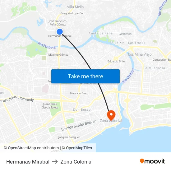 Hermanas Mirabal to Zona Colonial map