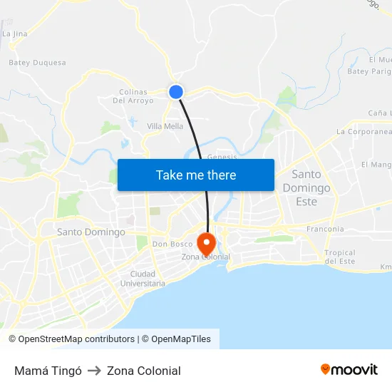 Mamá Tingó to Zona Colonial map