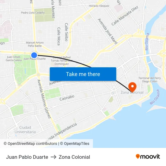 Juan Pablo Duarte to Zona Colonial map