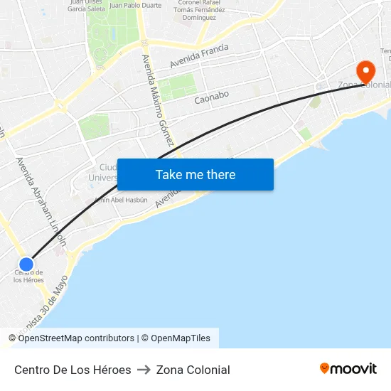 Centro De Los Héroes to Zona Colonial map
