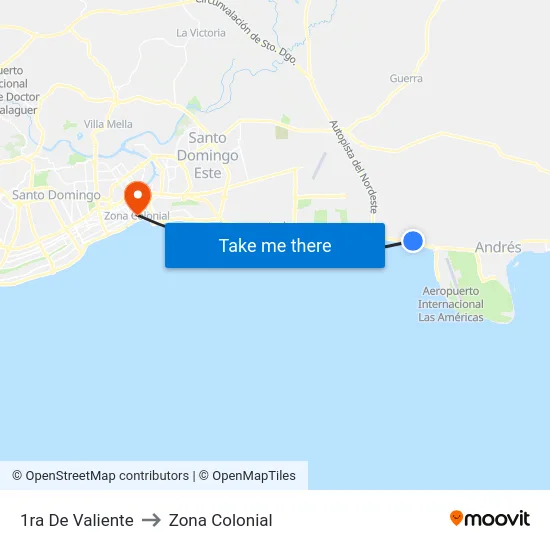 1ra De Valiente to Zona Colonial map