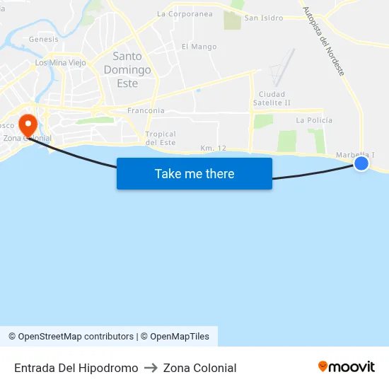 Entrada Del Hipodromo to Zona Colonial map