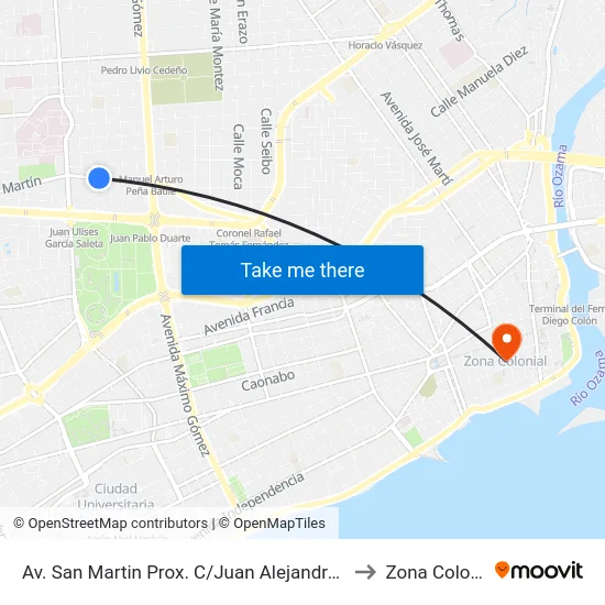 Av. San Martin Prox. C/Juan Alejandro Ibarra to Zona Colonial map