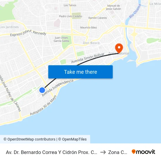 Av. Dr. Bernardo Correa Y Cidrón Prox. C/Heroes De Luperon to Zona Colonial map
