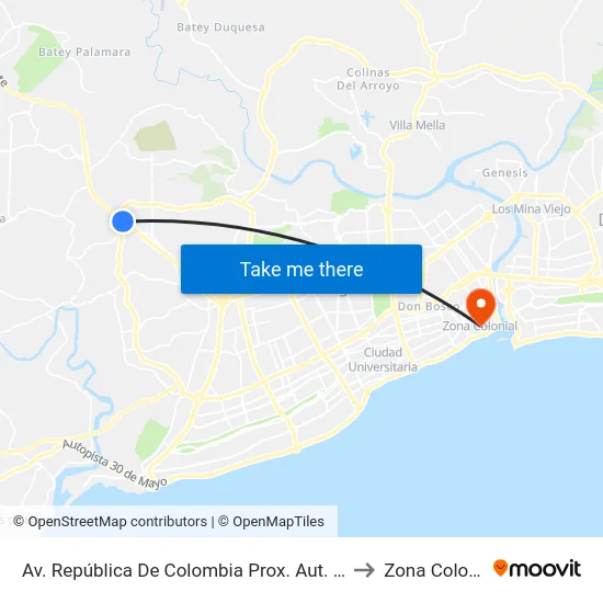 Av. República De Colombia Prox. Aut. Duarte to Zona Colonial map