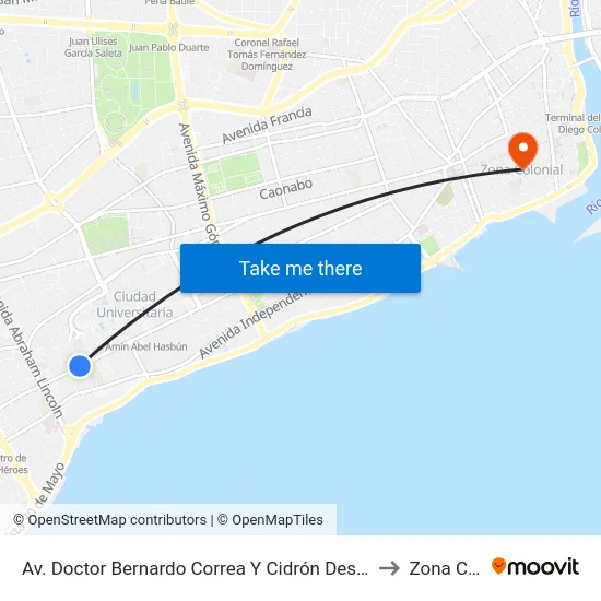 Av. Doctor Bernardo Correa Y Cidrón Desp. C/Ing. Huascar Tejeda to Zona Colonial map