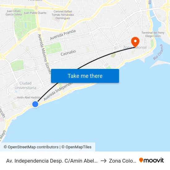 Av. Independencia Desp. C/Amín Abel Hasbún to Zona Colonial map