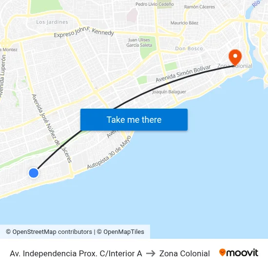 Av. Independencia Prox. C/Interior A to Zona Colonial map