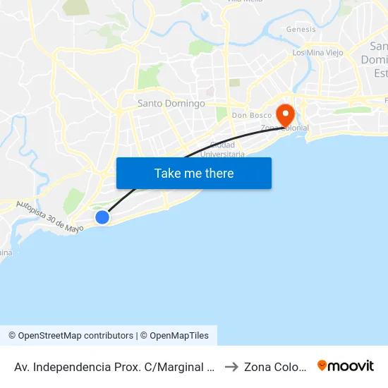 Av. Independencia Prox. C/Marginal Norte to Zona Colonial map