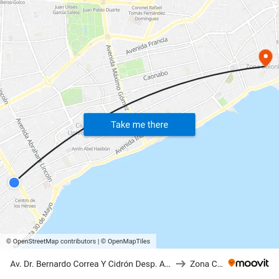 Av. Dr. Bernardo Correa Y Cidrón Desp. Av. Enrique Jimenez Moya to Zona Colonial map