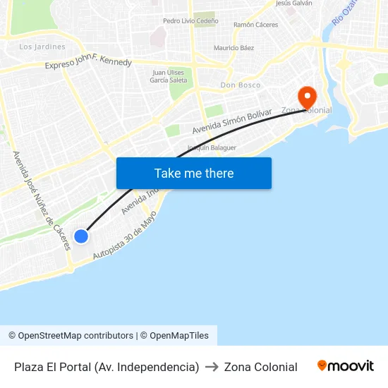 Plaza El Portal (Av. Independencia) to Zona Colonial map