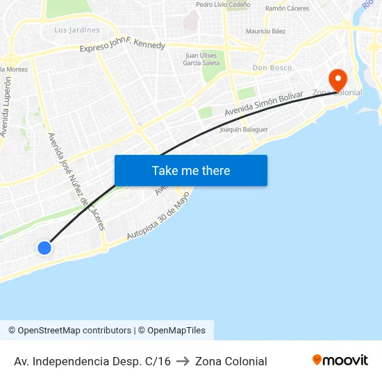 Av. Independencia Desp. C/16 to Zona Colonial map