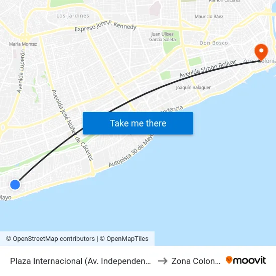 Plaza Internacional (Av. Independencia) to Zona Colonial map