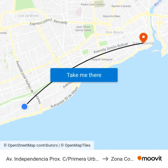 Av. Independencia Prox. C/Primera Urbanizacion Edda to Zona Colonial map