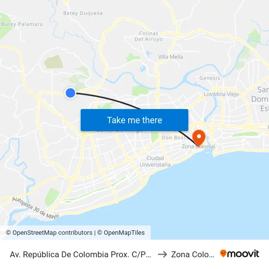 Av. República De Colombia Prox. C/Principal to Zona Colonial map