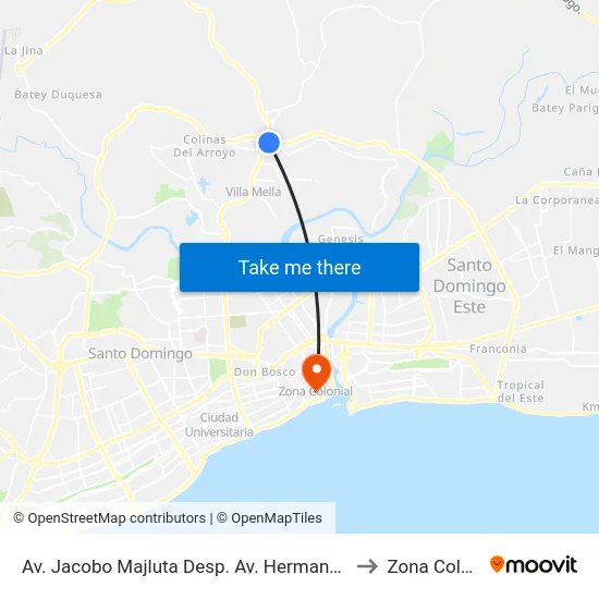 Av. Jacobo Majluta Desp. Av. Hermanas Mirabal to Zona Colonial map