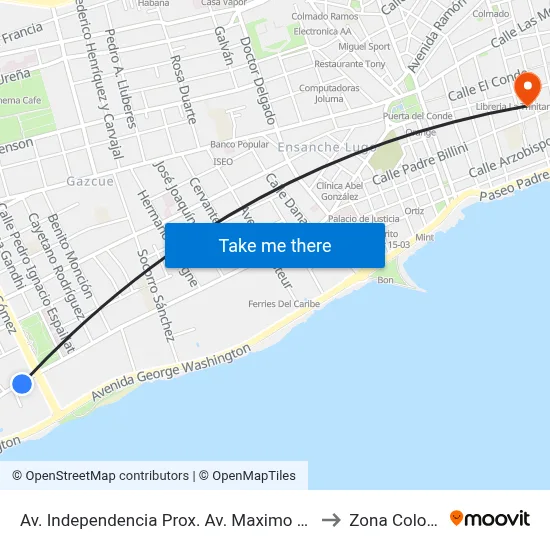 Av. Independencia Prox. Av. Maximo Gomez to Zona Colonial map