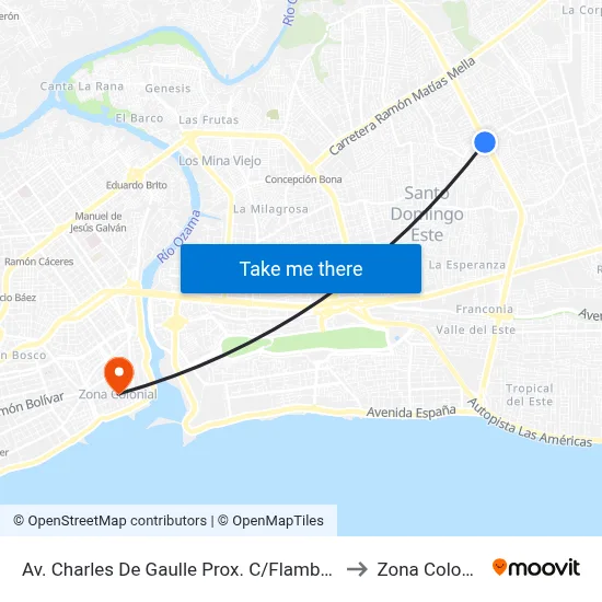 Av. Charles De Gaulle Prox. C/Flamboyan to Zona Colonial map