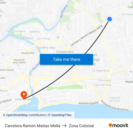 Carretera Ramón Matías Mella to Zona Colonial map
