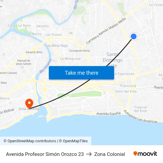 Avenida Profesor Simón Orozco 23 to Zona Colonial map