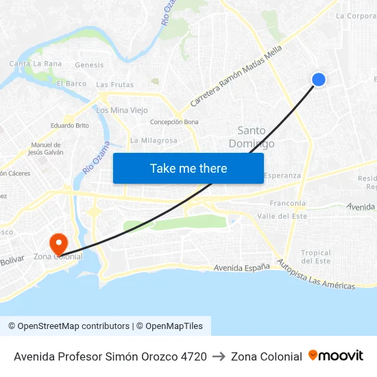Avenida Profesor Simón Orozco 4720 to Zona Colonial map