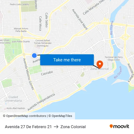 Avenida 27 De Febrero 21 to Zona Colonial map