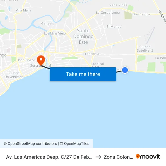 Av. Las Americas Desp. C/27 De Febrero to Zona Colonial map