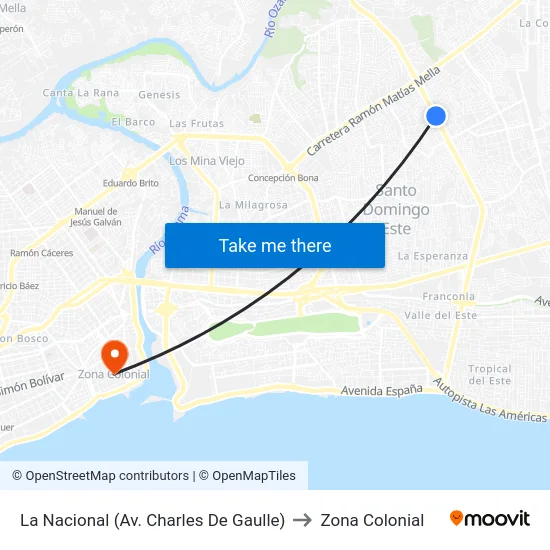 La Nacional (Av. Charles De Gaulle) to Zona Colonial map