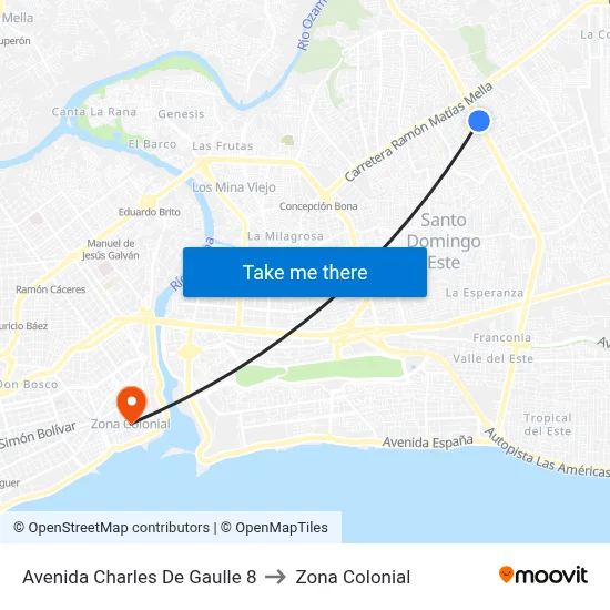 Avenida Charles De Gaulle 8 to Zona Colonial map