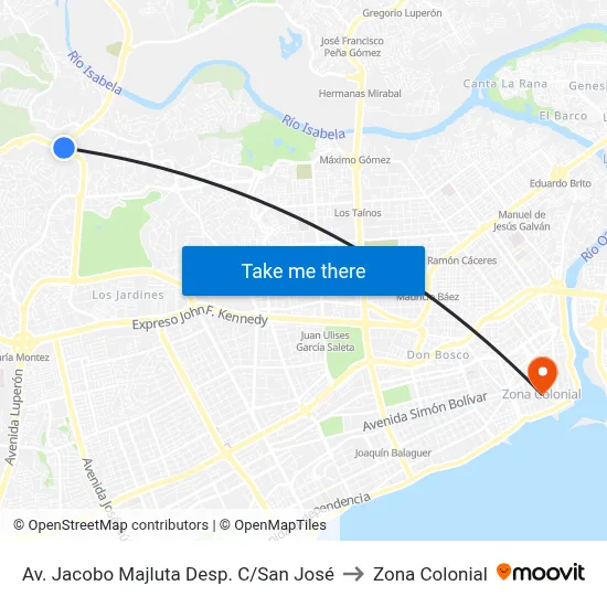Av. Jacobo Majluta Desp. C/San José to Zona Colonial map