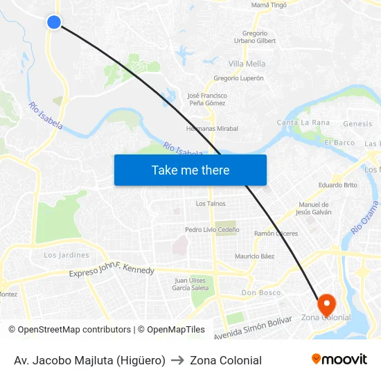 Av. Jacobo Majluta (Higüero) to Zona Colonial map
