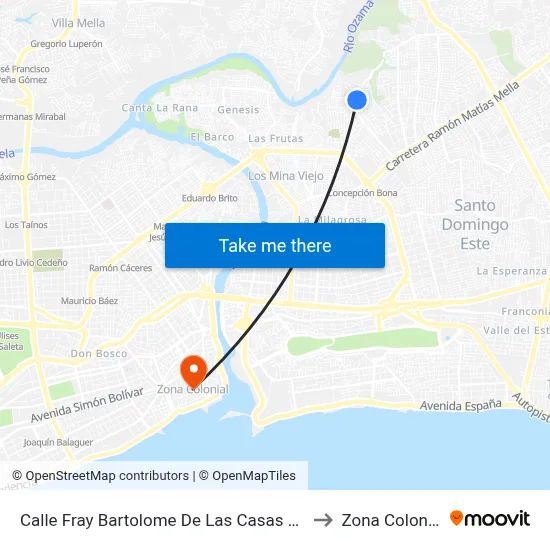 Calle Fray Bartolome De Las Casas 260 to Zona Colonial map