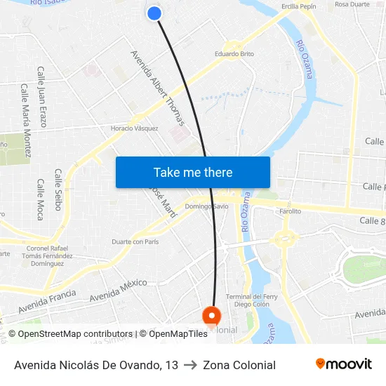 Avenida Nicolás De Ovando, 13 to Zona Colonial map