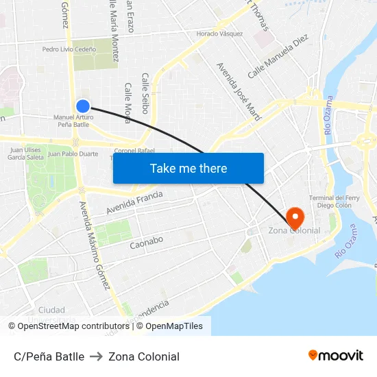 C/Peña Batlle to Zona Colonial map