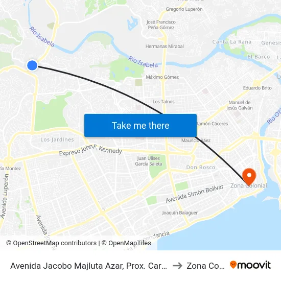 Avenida Jacobo Majluta Azar, Prox. Carretera La Isabela to Zona Colonial map