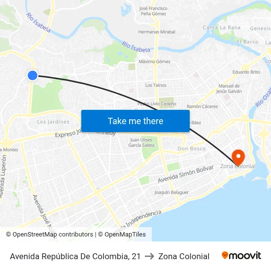 Avenida República De Colombia, 21 to Zona Colonial map