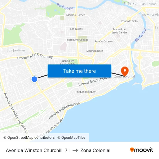 Avenida Winston Churchill, 71 to Zona Colonial map