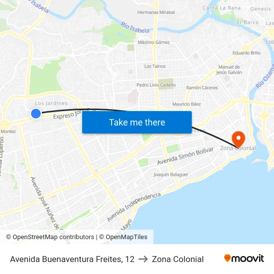 Avenida Buenaventura Freites, 12 to Zona Colonial map