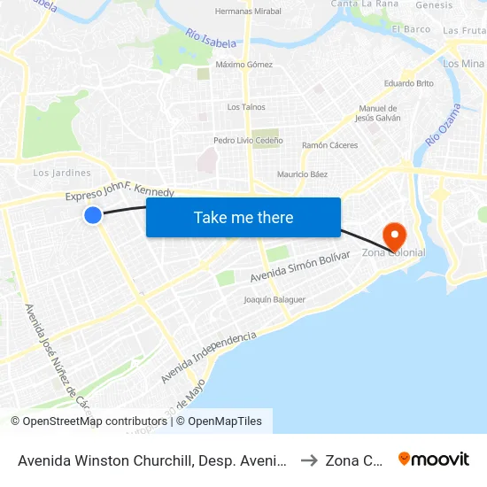 Avenida Winston Churchill, Desp. Avenida Charles Sumner to Zona Colonial map