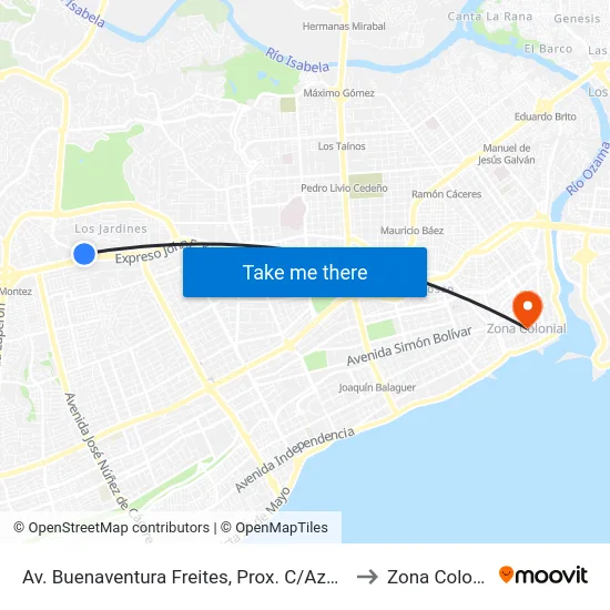 Av. Buenaventura Freites, Prox. C/Azucenas to Zona Colonial map