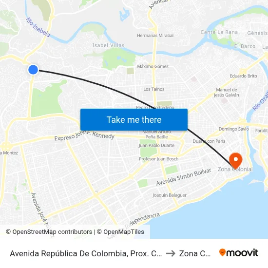 Avenida República De Colombia, Prox. C/Paseo Del Arroyo to Zona Colonial map