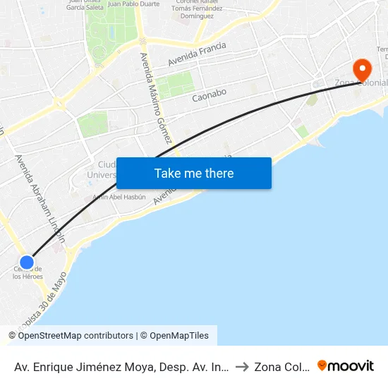 Av. Enrique Jiménez Moya, Desp. Av. Independencia to Zona Colonial map